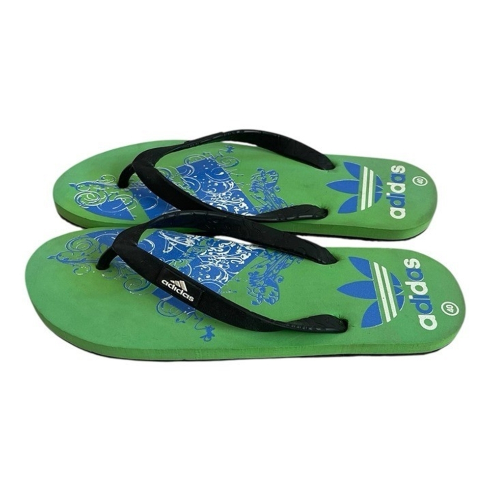 Adidas Green Blue Pattern Flip Flops Sandals EU 40/US 9 Slippers NWOT - Picture 4 of 6